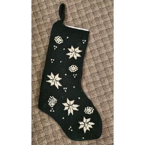 Green White Wool Christmas Stocking with Snowflakes 22" Tall New